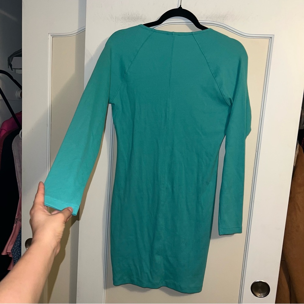 Nike Air Ribbed Long Sleeve Teal 1/2 Zip Athletic Dress - Picture 4 of 9